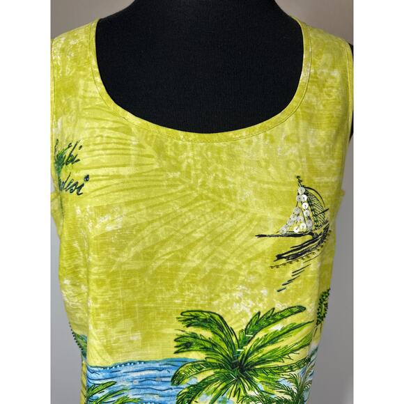 Nancy Bolen City Girl 100% Silk Vintage Embellished Sleeveless Tank Top Beach M - Picture 2 of 14